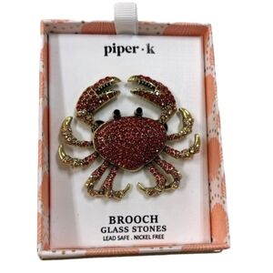 🦀🔹️Piper K🔹️ Glass Stones Red Rhinestone Crab Brooch